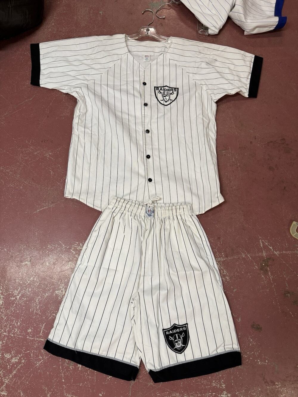 Vintage 90s Oakland Raiders Pinstripe Baseball Jersey 2 Piece Set M Rap Nwa Ice